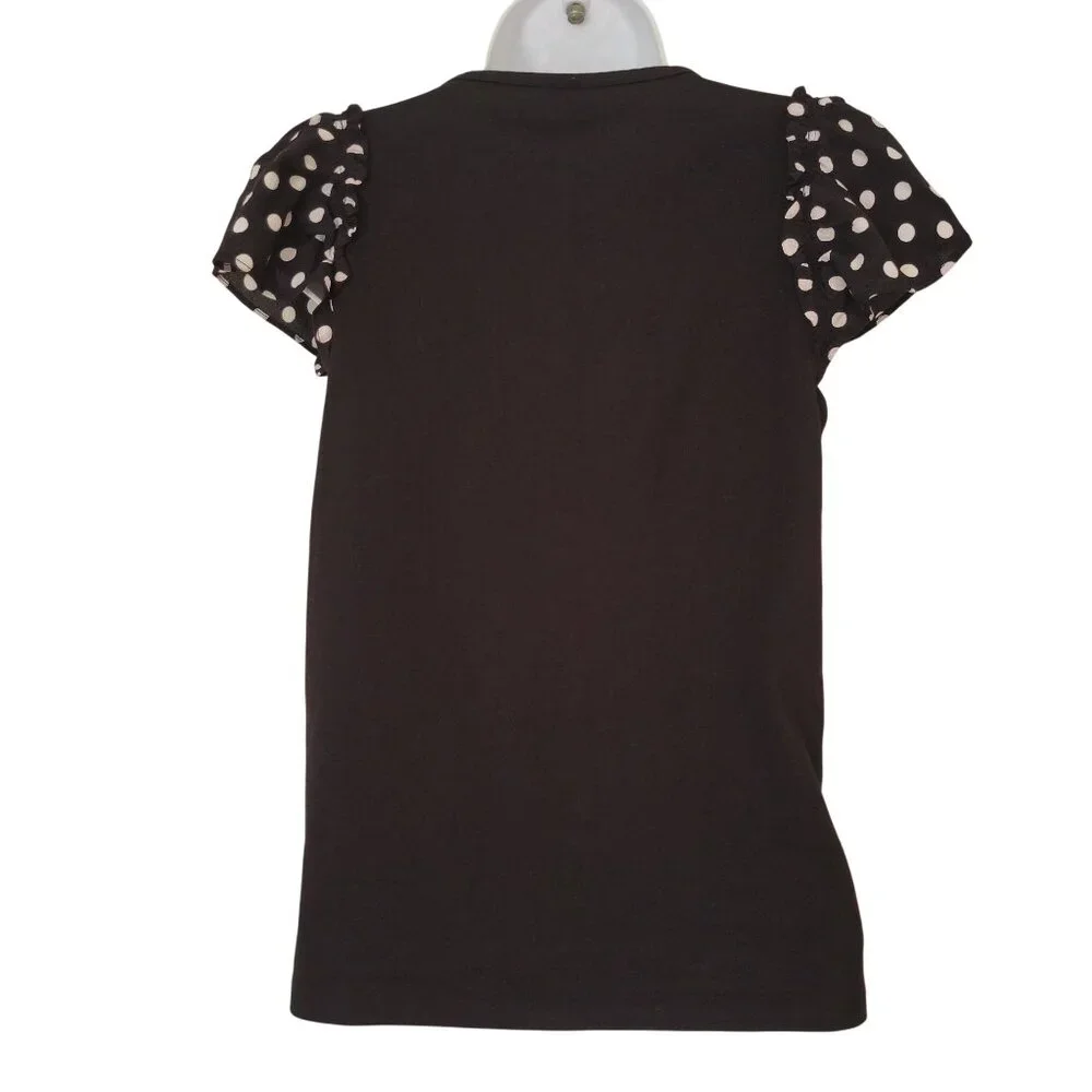 Kate Spade Black Top Ruffle Sleeves XS Blouse‎ LIA Dot Mixed Media Dark Academia